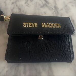 Steve Madden Black Card Holder with Gold Accents